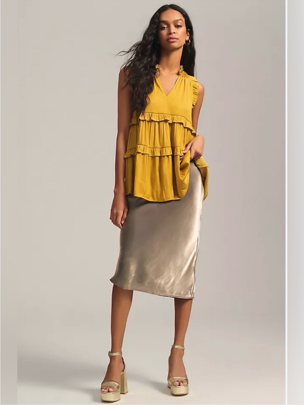 Brand new satin yellow/gold Anthropologie blouse or mini dress